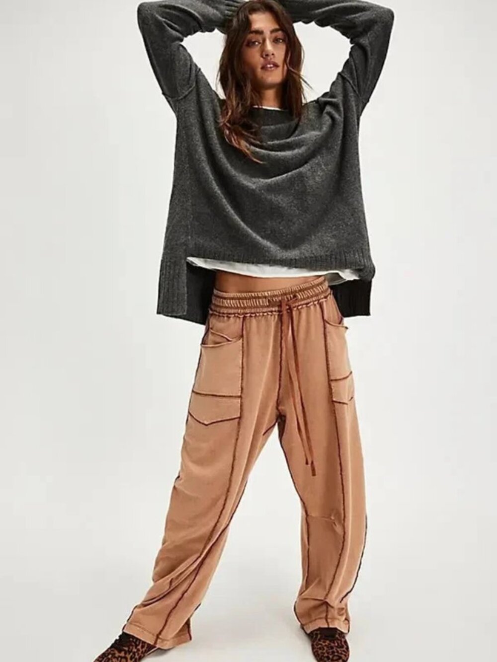 Free People Kaiden Barrel Pants Mid-rise Smocked Patch Pockets S